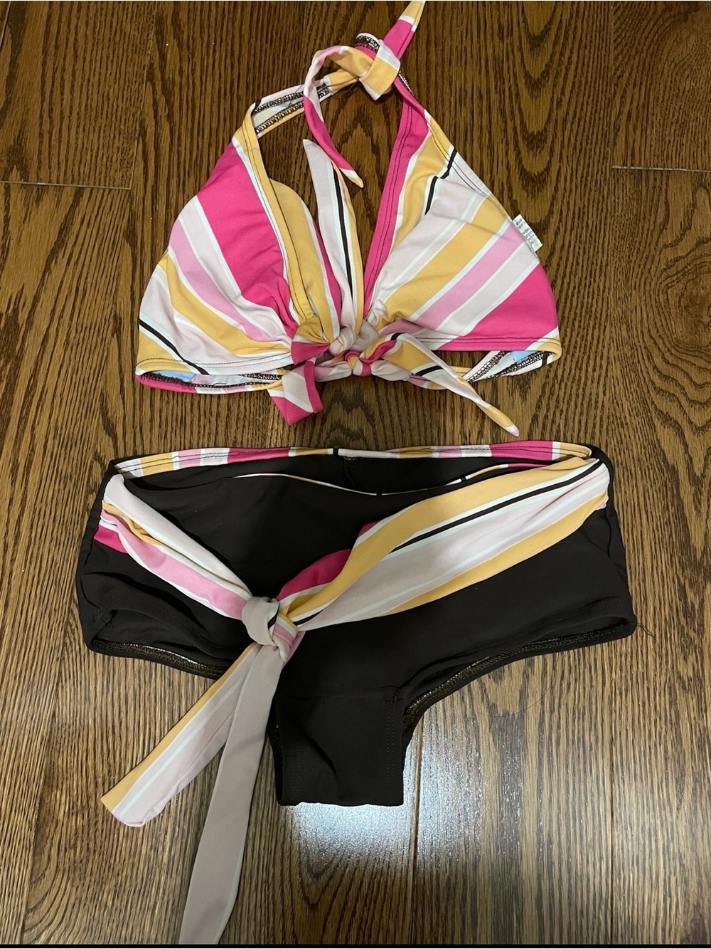 Striped Halter Bikini Set in Pink, Yellow & White